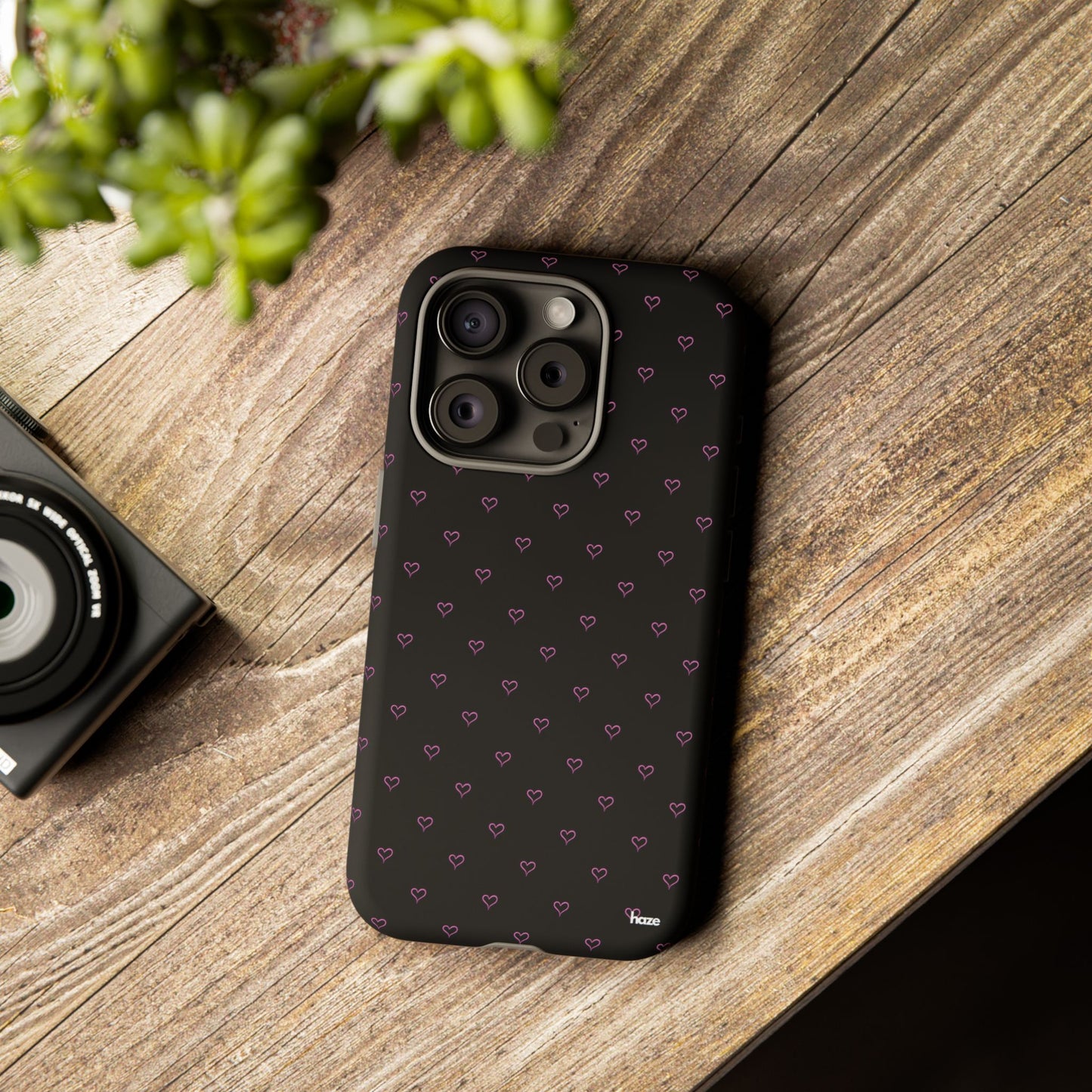 Baby Pink Heart Print Pattern Black Tough Case