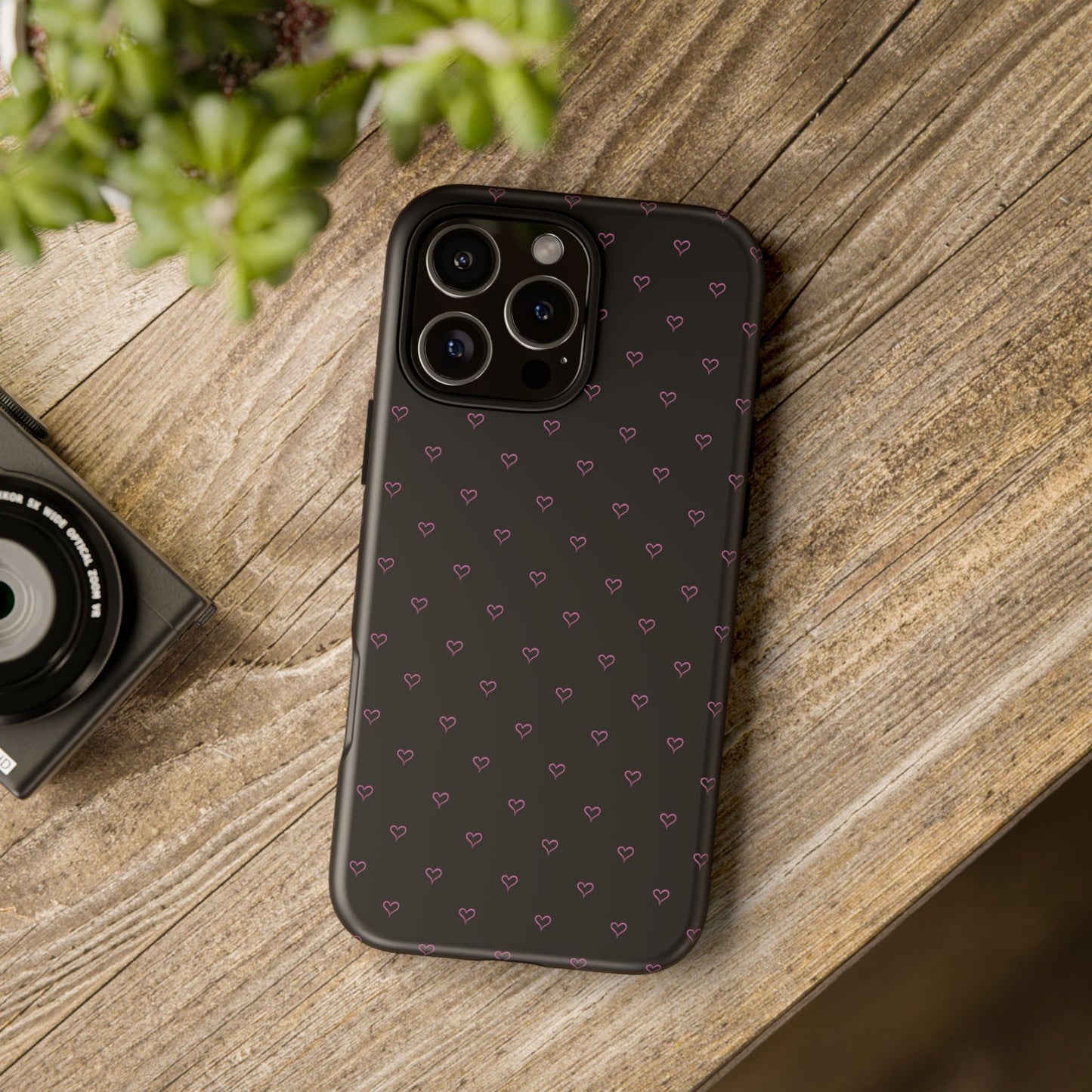 Baby Pink Heart Print Pattern Black Tough Case