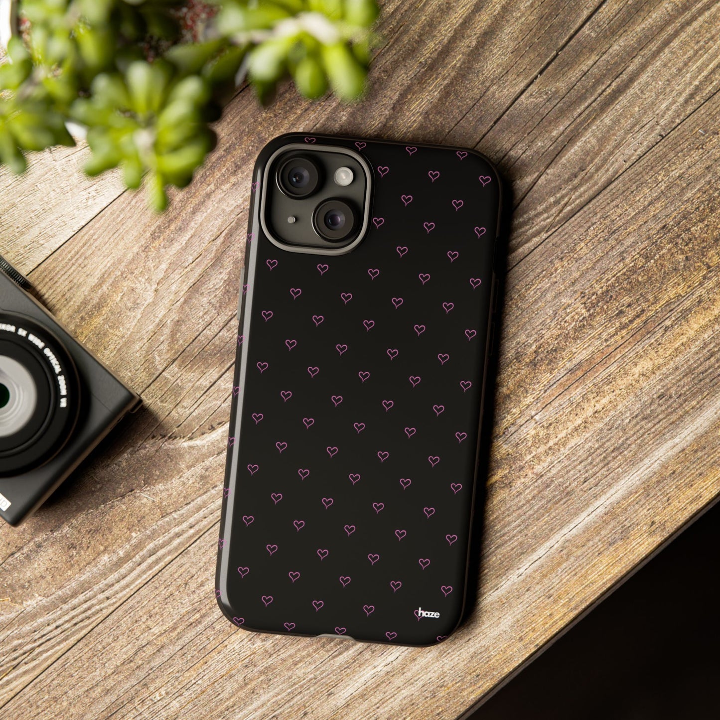 Baby Pink Heart Print Pattern Black Tough Case