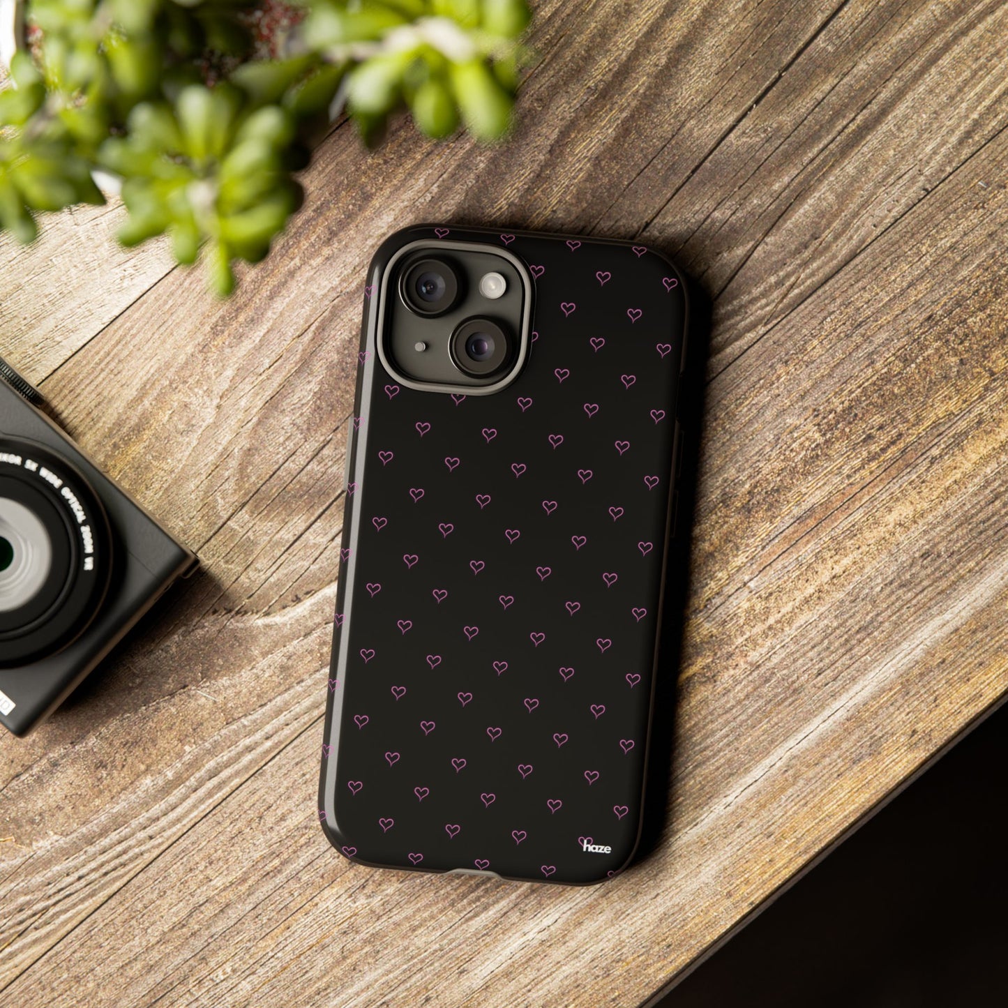 Baby Pink Heart Print Pattern Black Tough Case