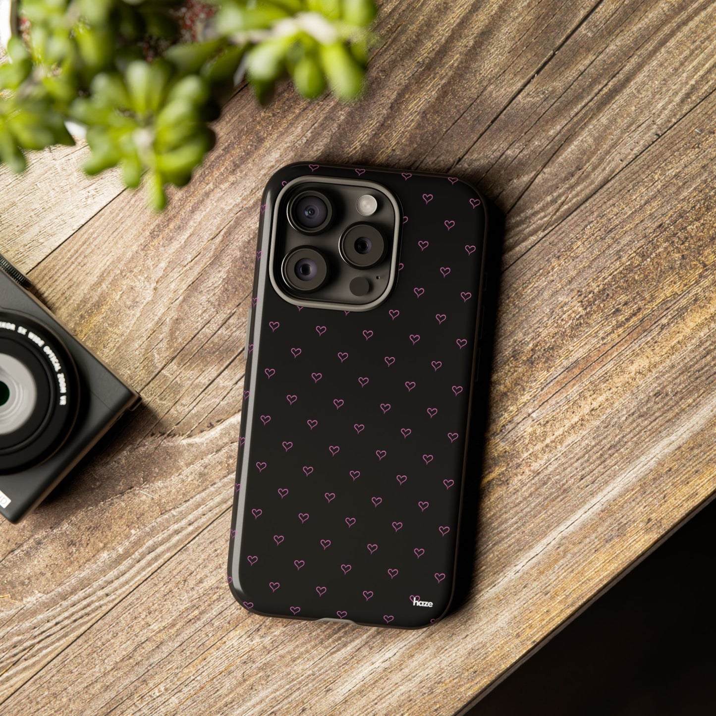 Baby Pink Heart Print Pattern Black Tough Case