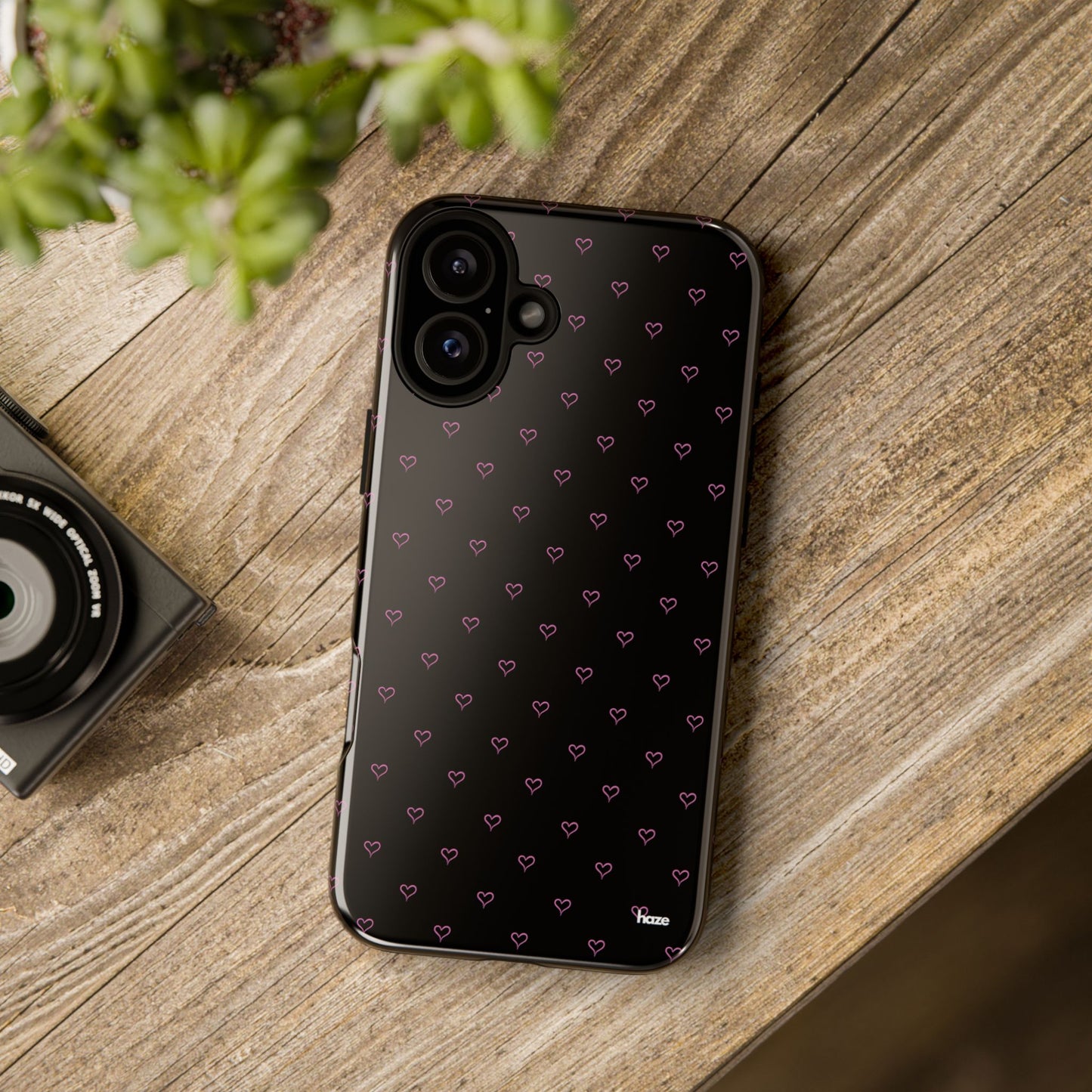 Baby Pink Heart Print Pattern Black Tough Case