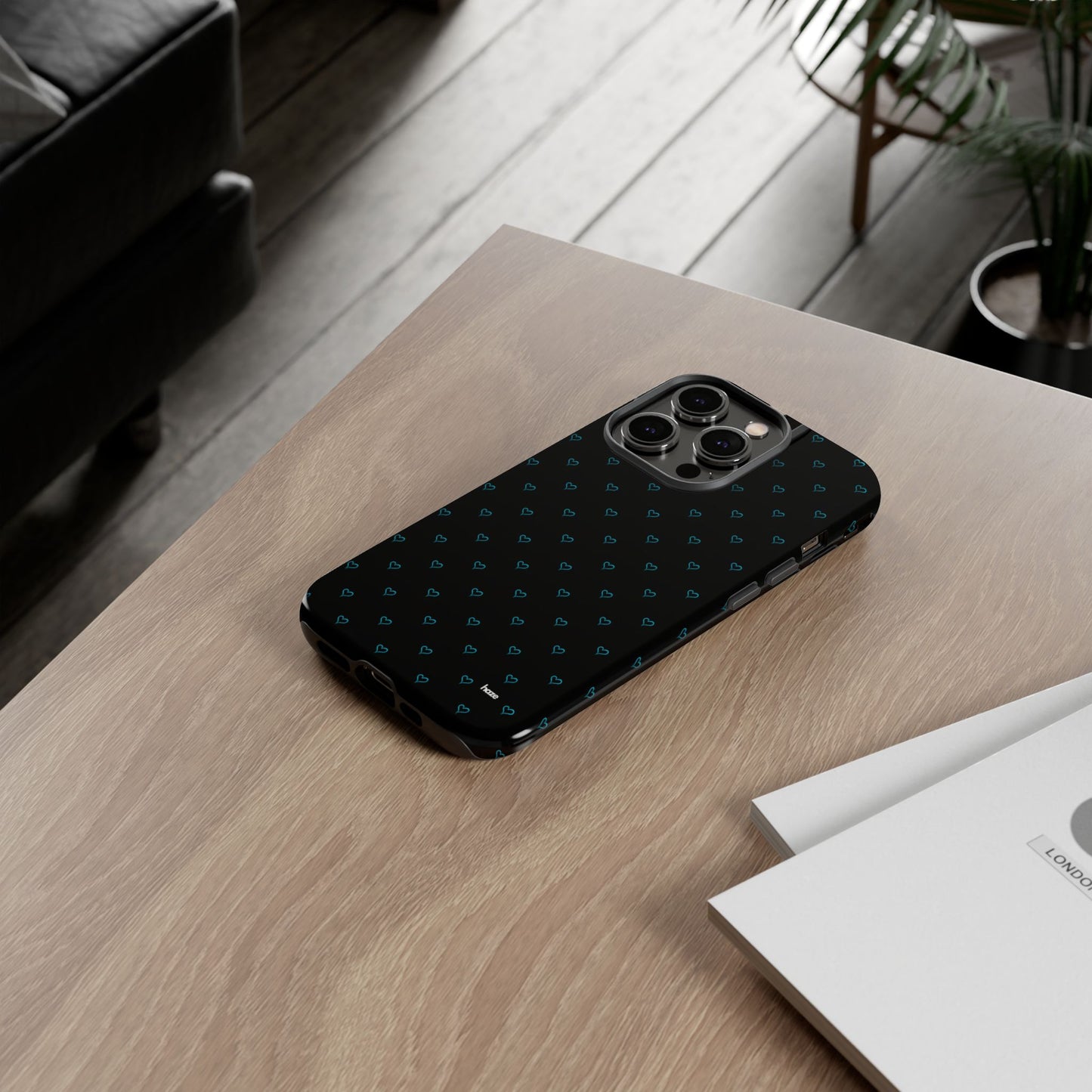 Blue Heart Pattern Black Tough Case