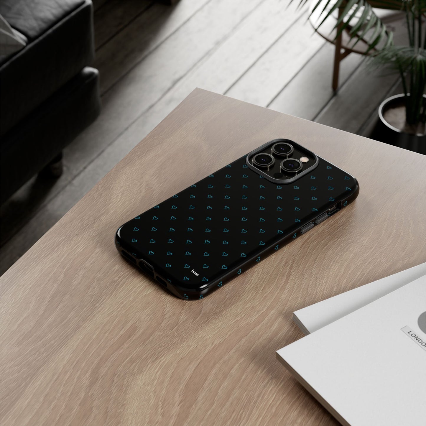 Blue Heart Pattern Black Tough Case