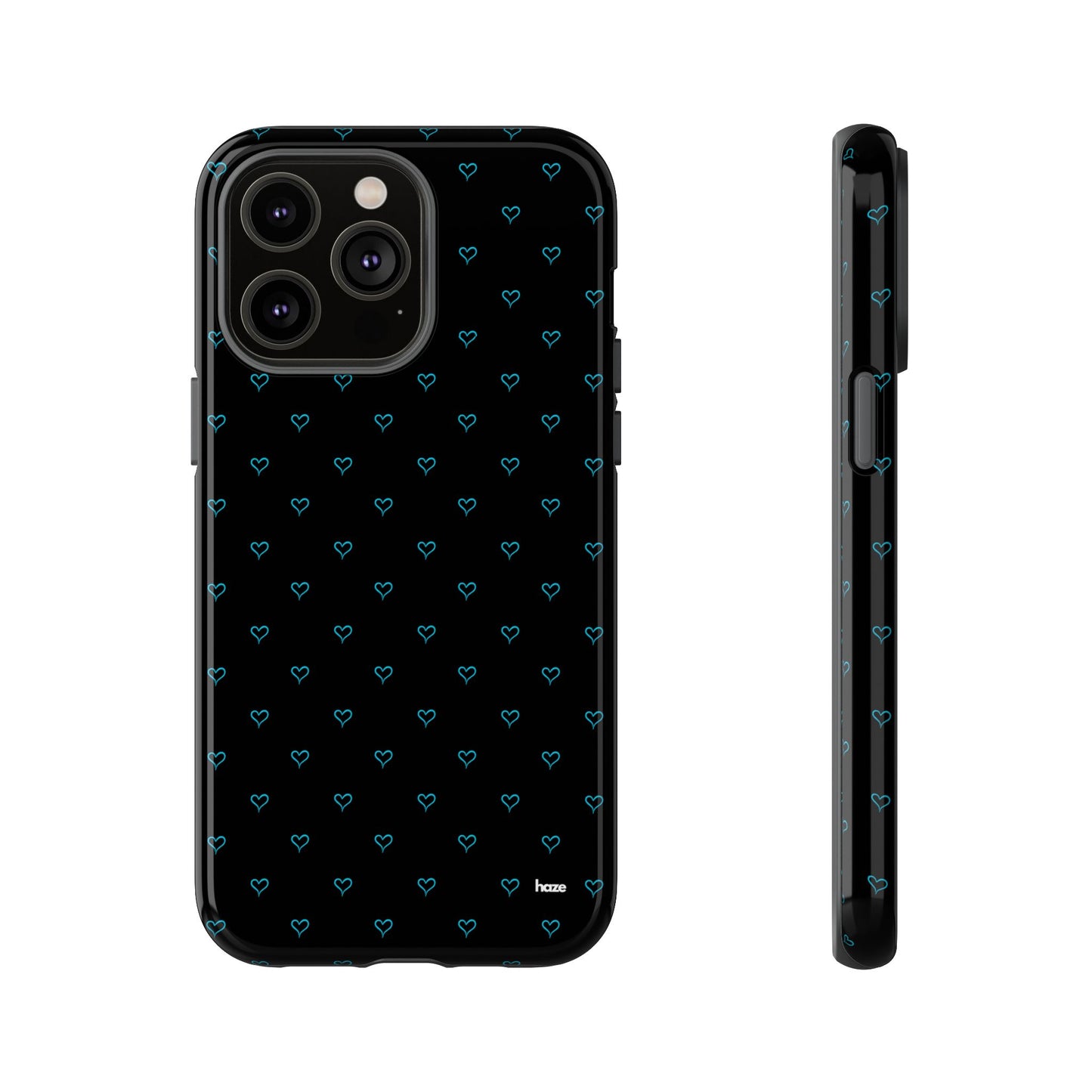 Blue Heart Pattern Black Tough Case