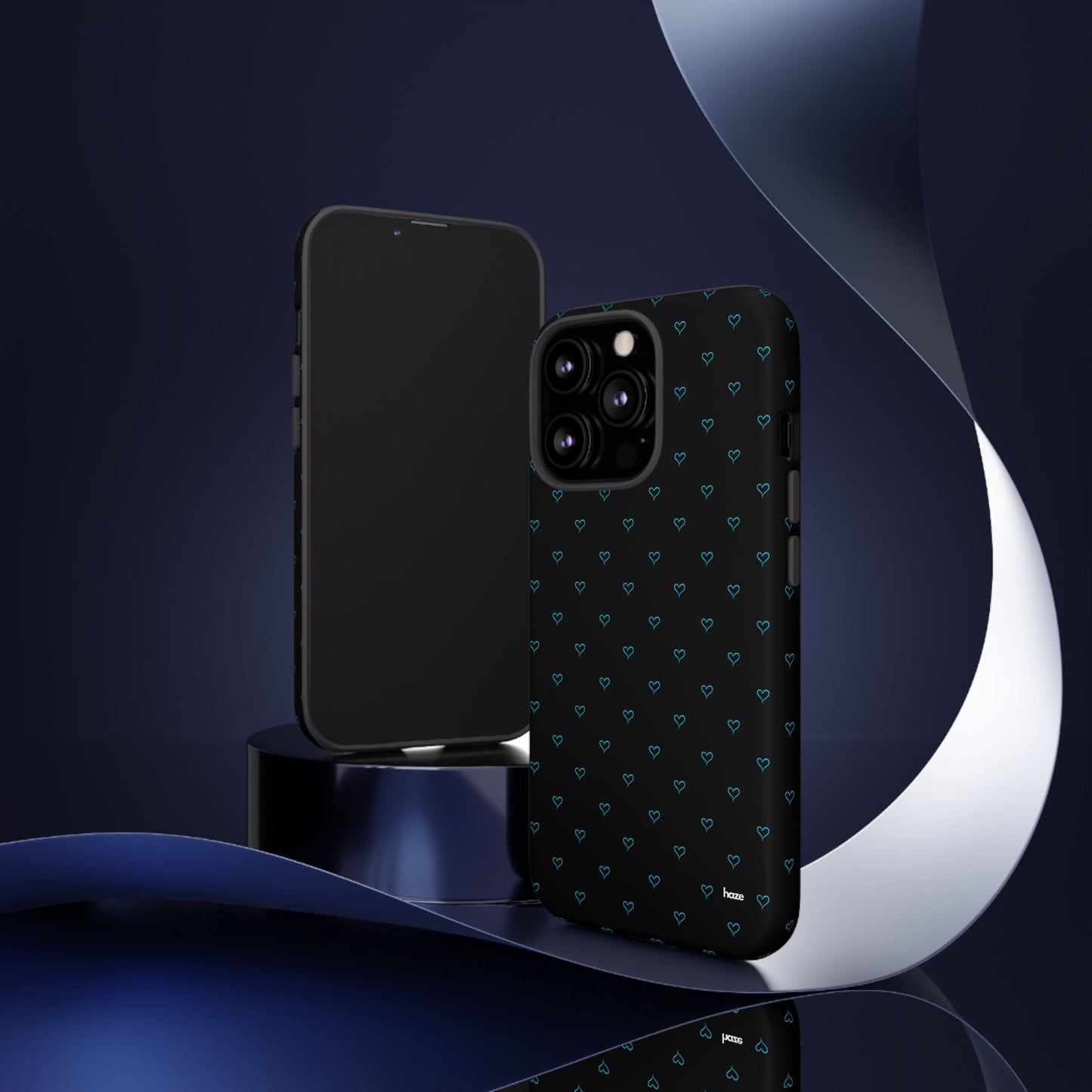 Blue Heart Pattern Black Tough Case